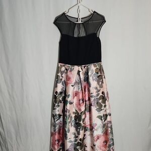 Signature by Sangria Black and Pink Floral Maxi Gown